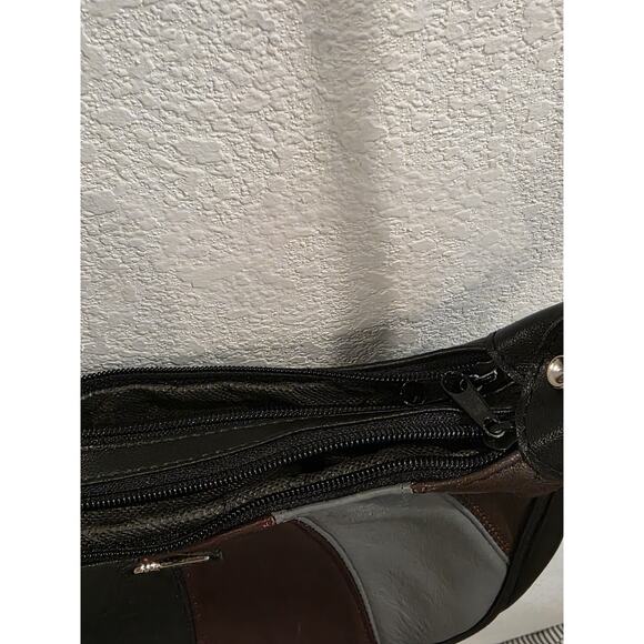 VTG Marc Chantel Leather PatchworkPiece Crossbody Purse Black GrayBrownBurgundy - Picture 5 of 9